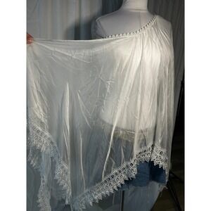 Zanzea White One Shoulder Lace Trim Sheer Poncho Blouse Cover Up NEW